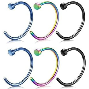 Steel Ion Plated Flat Top Nose Open Hoop Ring