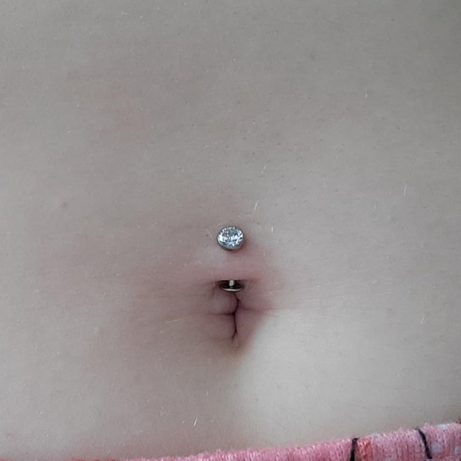 Internally Threaded Steel CZ Floating Belly Ring