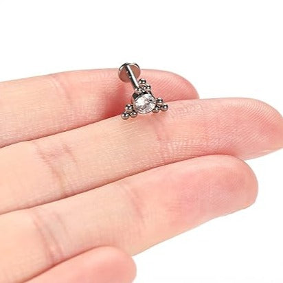 G23 Titanium Threadless Push In Triangle CZ Bead Cluster Labret