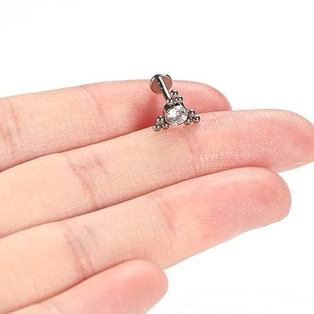 G23 Titanium Internally Threaded Triangle CZ Bead Cluster Tragus Labret
