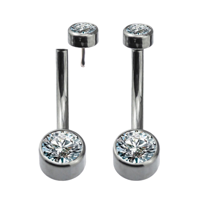 G23 Titanium Threadless Push In Double Flat CZ Belly Ring