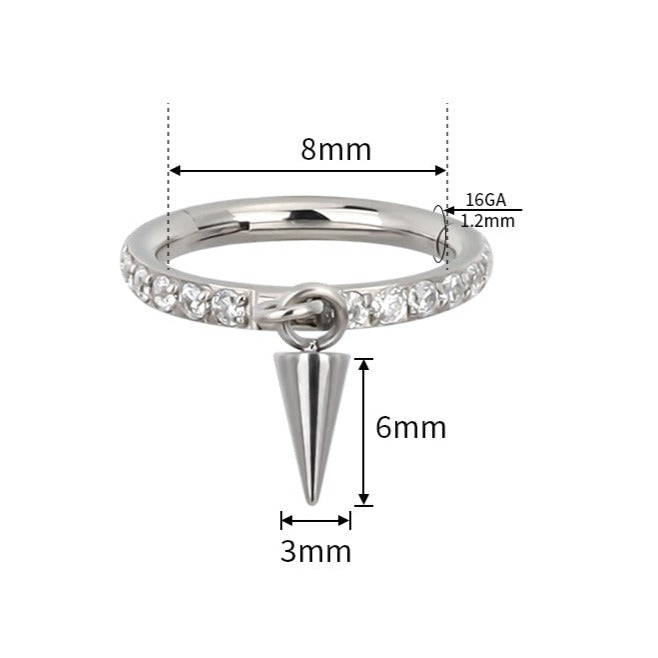 G23 Titanium CZ Paved Dangle Cone Hinged Clicker Segment Ring