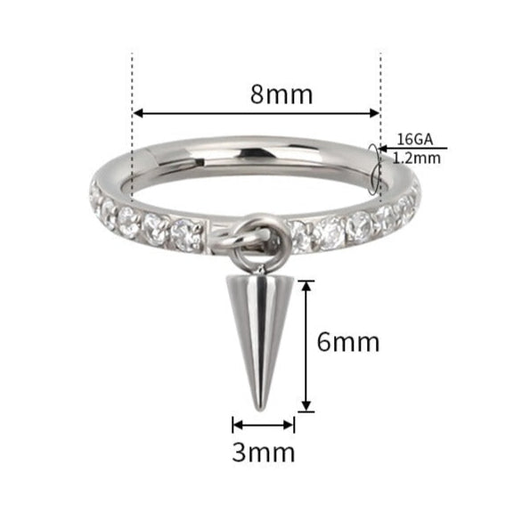 G23 Titanium Front CZ Paved Dangle Cone Hinged Clicker Segment Ring