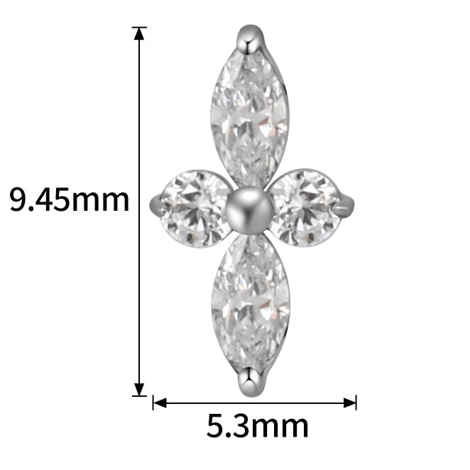 G23 Titanium Threadless Push In Marquise CZ Long Flower Top