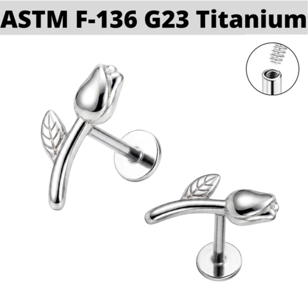 G23 Titanium Internally Threaded 3D Rose Tragus Labret