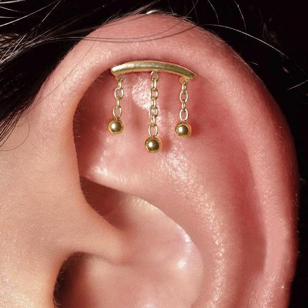 16G Gold Steel Internally Threaded Hanging Balls Chain Labret