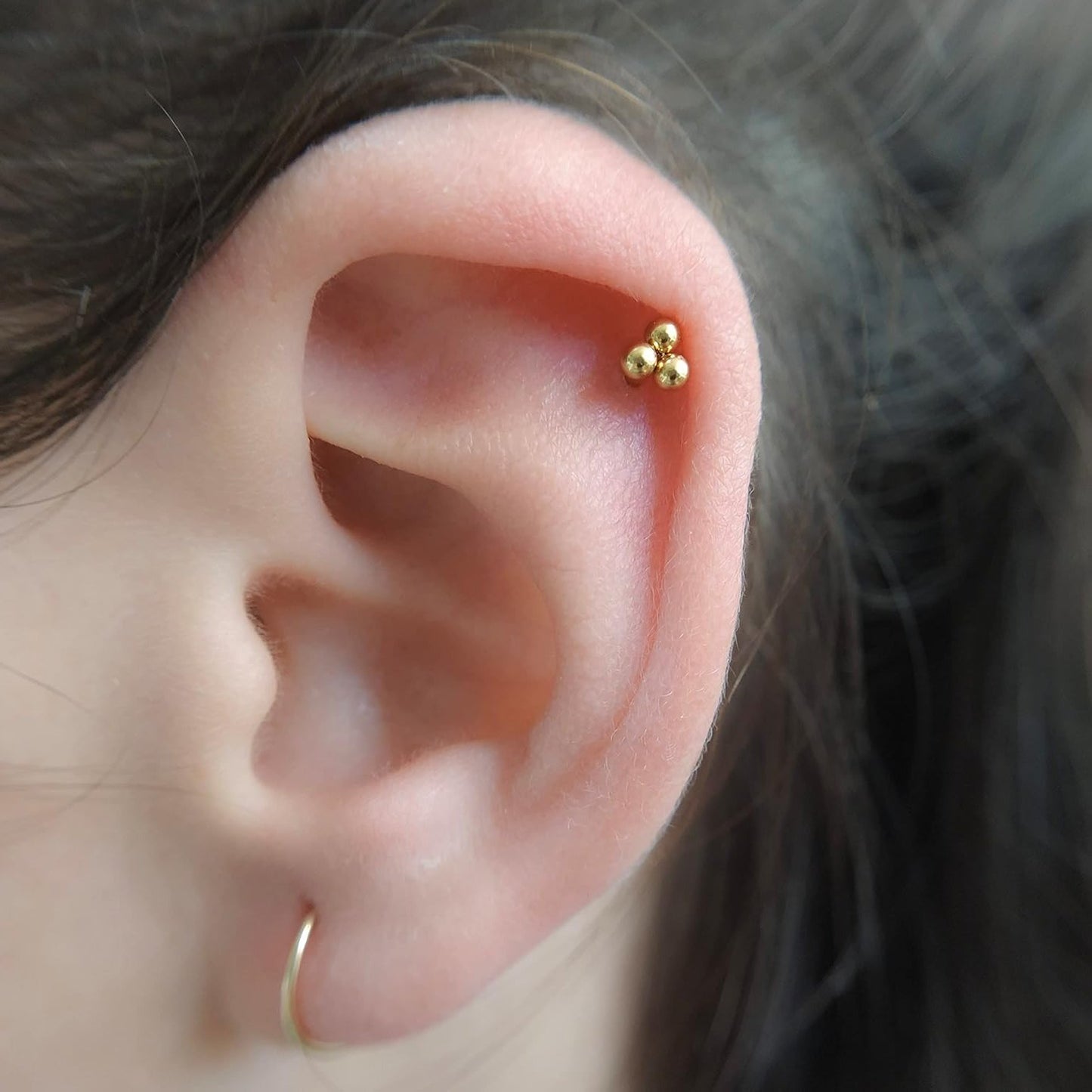Gold Steel Ion Plated Trinity Bead Internally Threaded Labret
