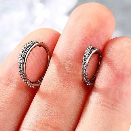 Steel Paved CZ Crisscross Hinged Segment Clicker Ring