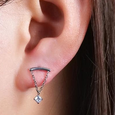Steel Internally Threaded Hanging CZ Chain Labret