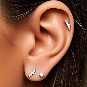 Gold Ion Plated Steel Threadless Push In 5 CZ Cluster Labret