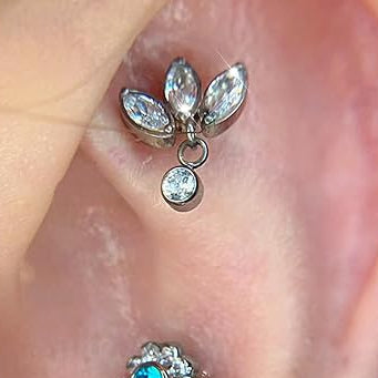 Steel Threadless Push In 3 Marquise Fan Dangle CZ Tragus Labret