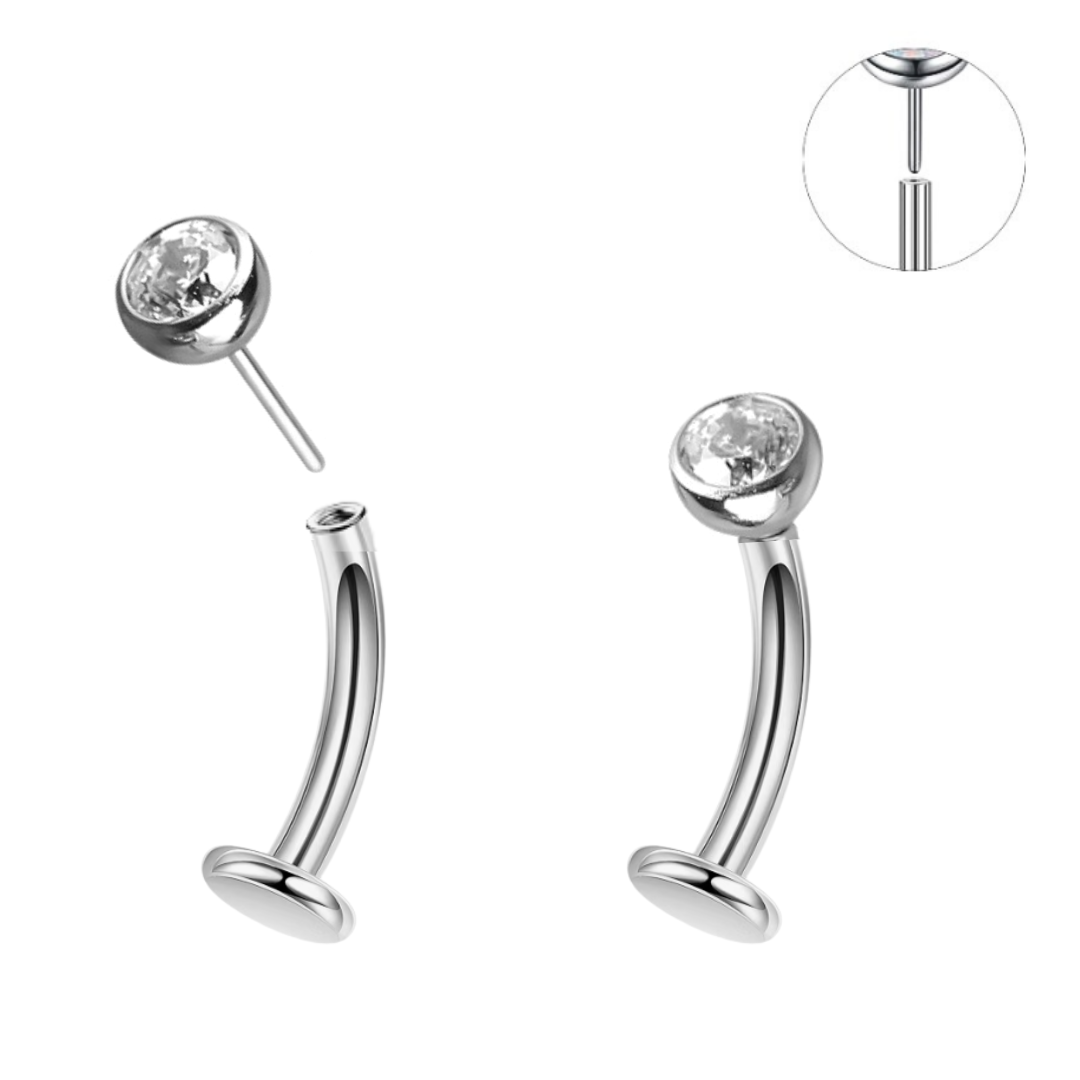 Steel Threadless Push In CZ Floating Belly Ring