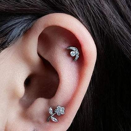 G23 Titanium Threadless Push In Paved CZ Moon Labret
