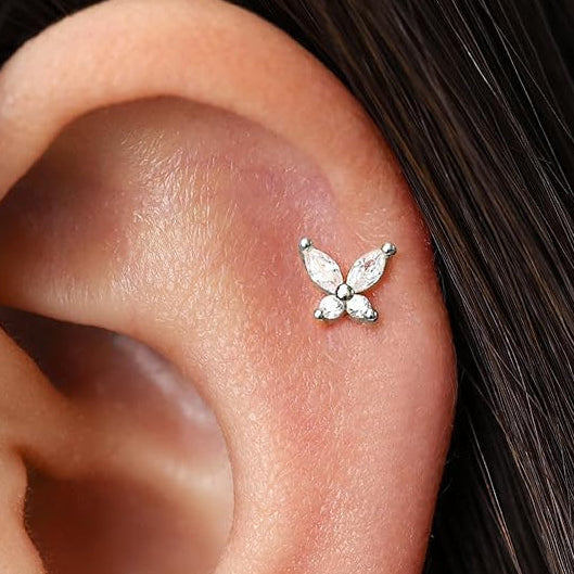 G23 Titanium Threadless Push In Marquise CZ Butterfly Labret