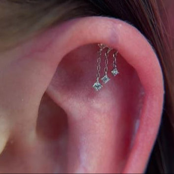 Steel Threadless Push In CZ 3 Chains Dangle Tragus Labret