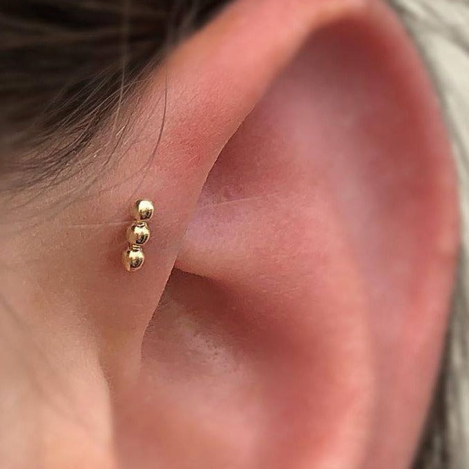 Steel Internally Threaded 3 Straight Beaded Tragus Labret