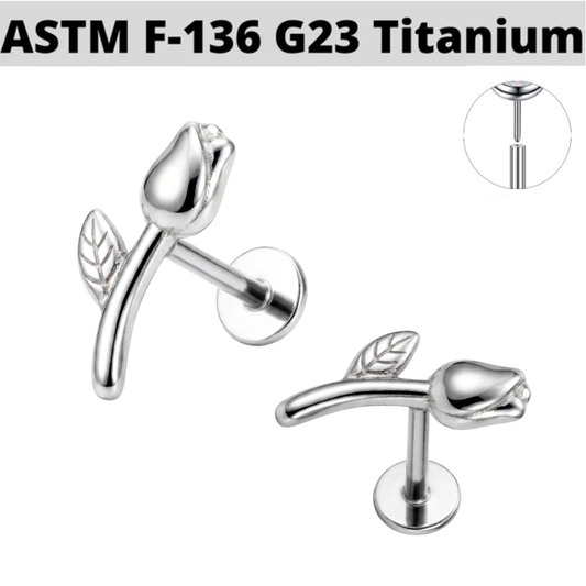 G23 Titanium Threadless Push In 3D Rose Tulip Flower Tragus Labret