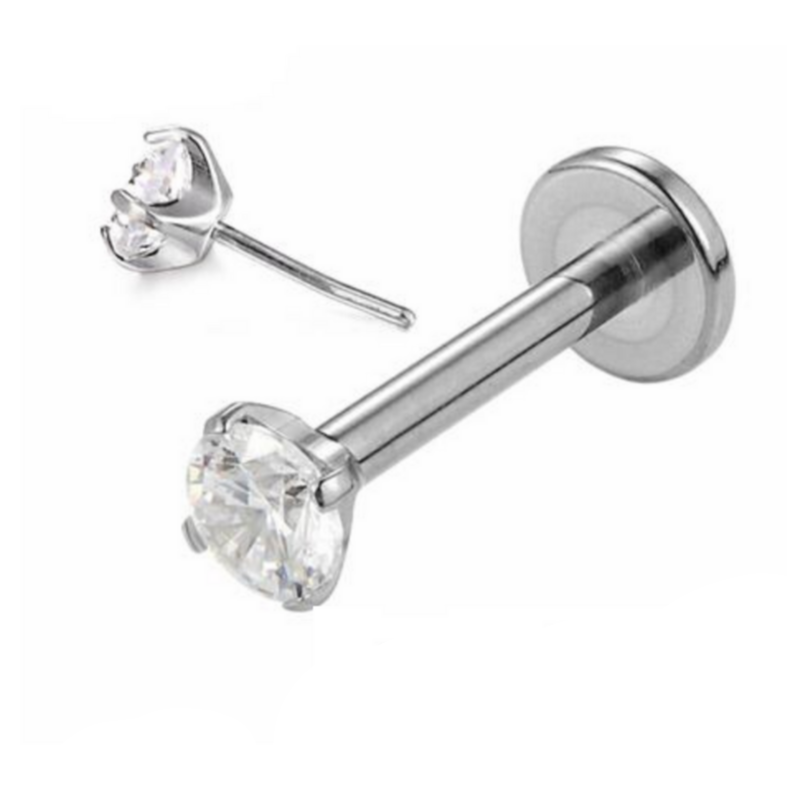 Steel Threadless Push In Prong Set CZ Gem Top