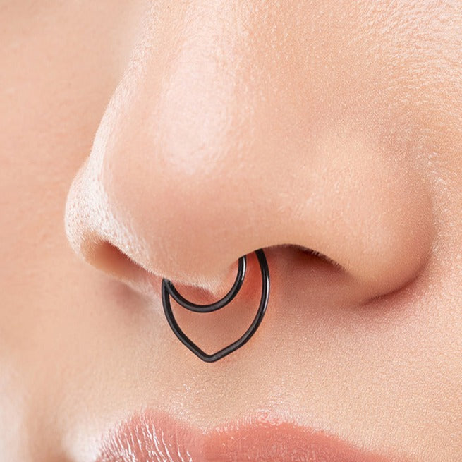 Black Steel Ion Plated Clip On Double Hoop Septum Ring