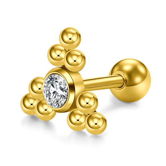 Gold Ion Plated Triangle CZ Bead Cluster Tragus Barbell