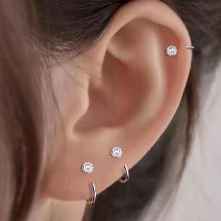 Prong Set CZ Steel Nose Hoop Ear Huggie