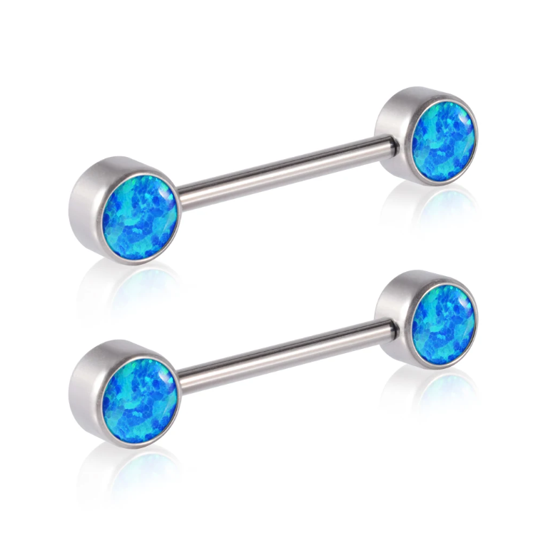 Internally Threaded Titanium Bezel Set Opal Nipple Barbell