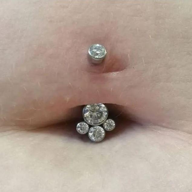 Internally Threaded Bezel Set Cluster CZ Belly Ring