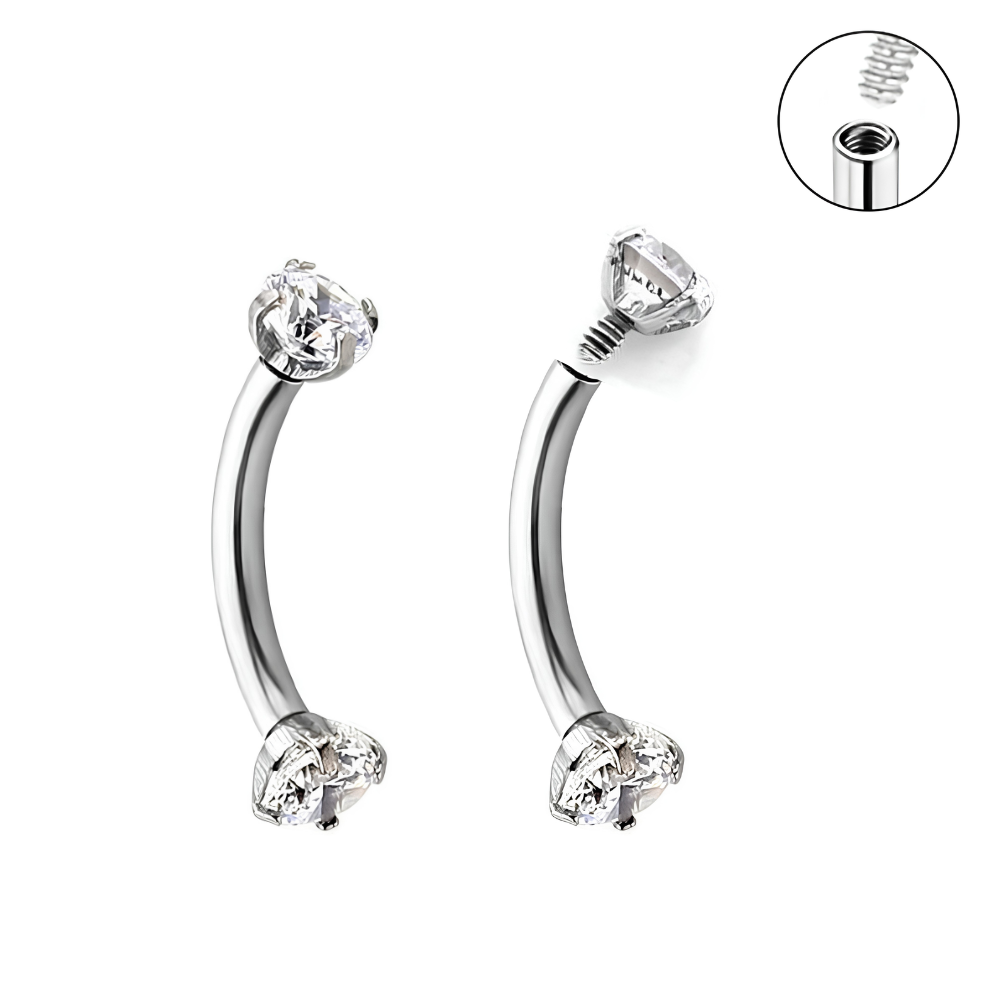 Internally Threaded Prong Set Double Gem Curved Barbell