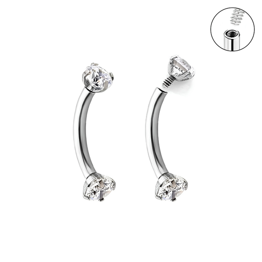 Internally Threaded Prong Set Double Gem Curved Barbell