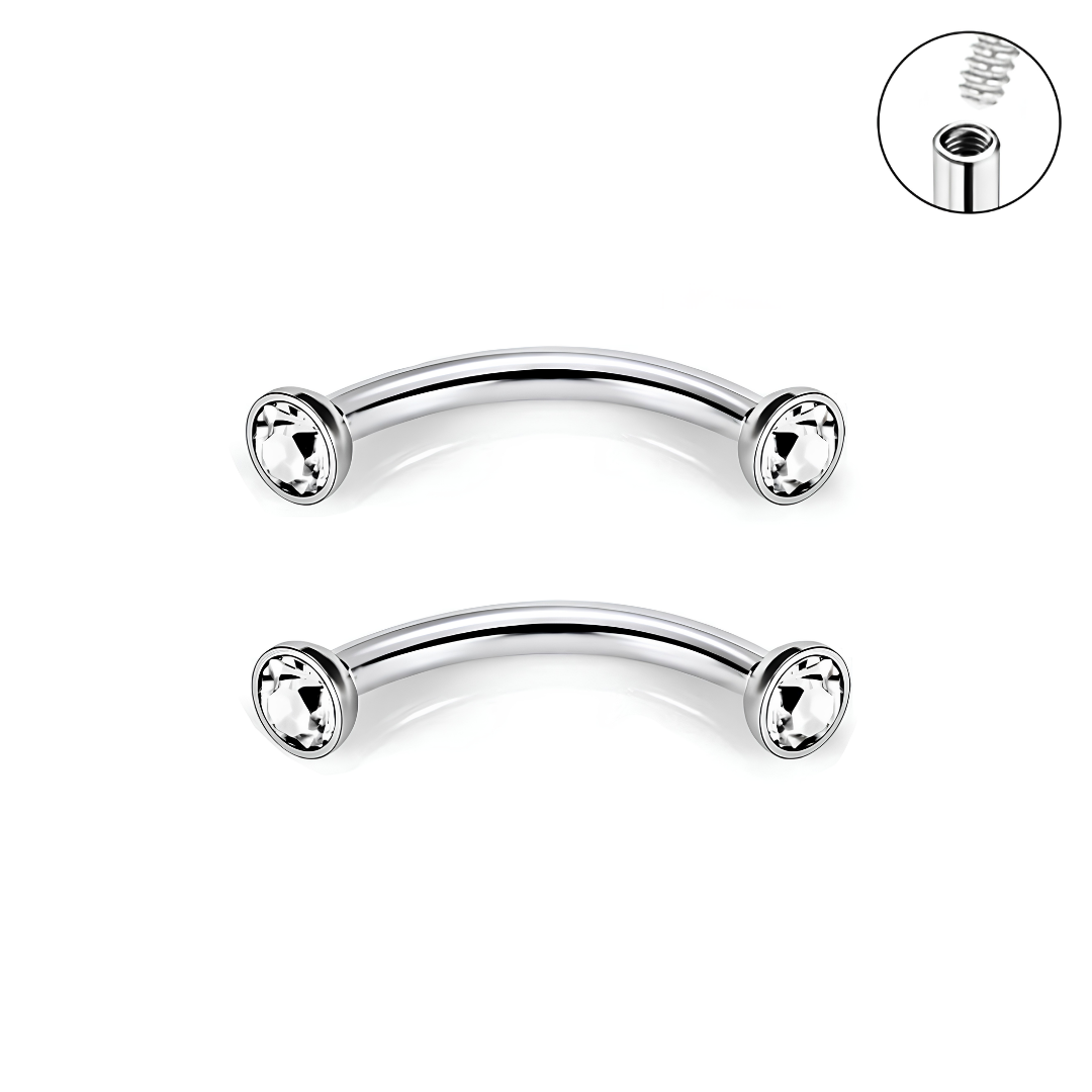 Internally Threaded Double Flat CZ Curved Barbell