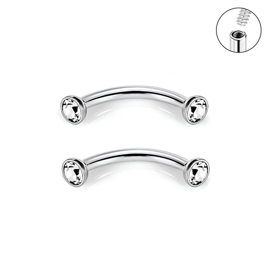 Internally Threaded Double Flat CZ Curved Barbell