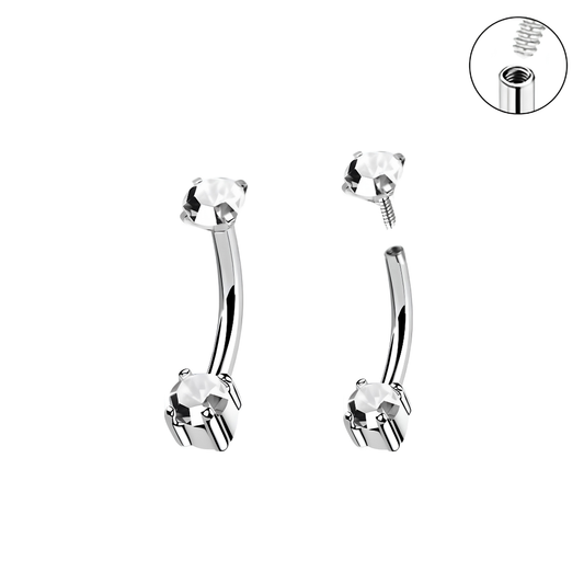 Internally Threaded Front Facing Prong Set Double Gem Curved Barbell