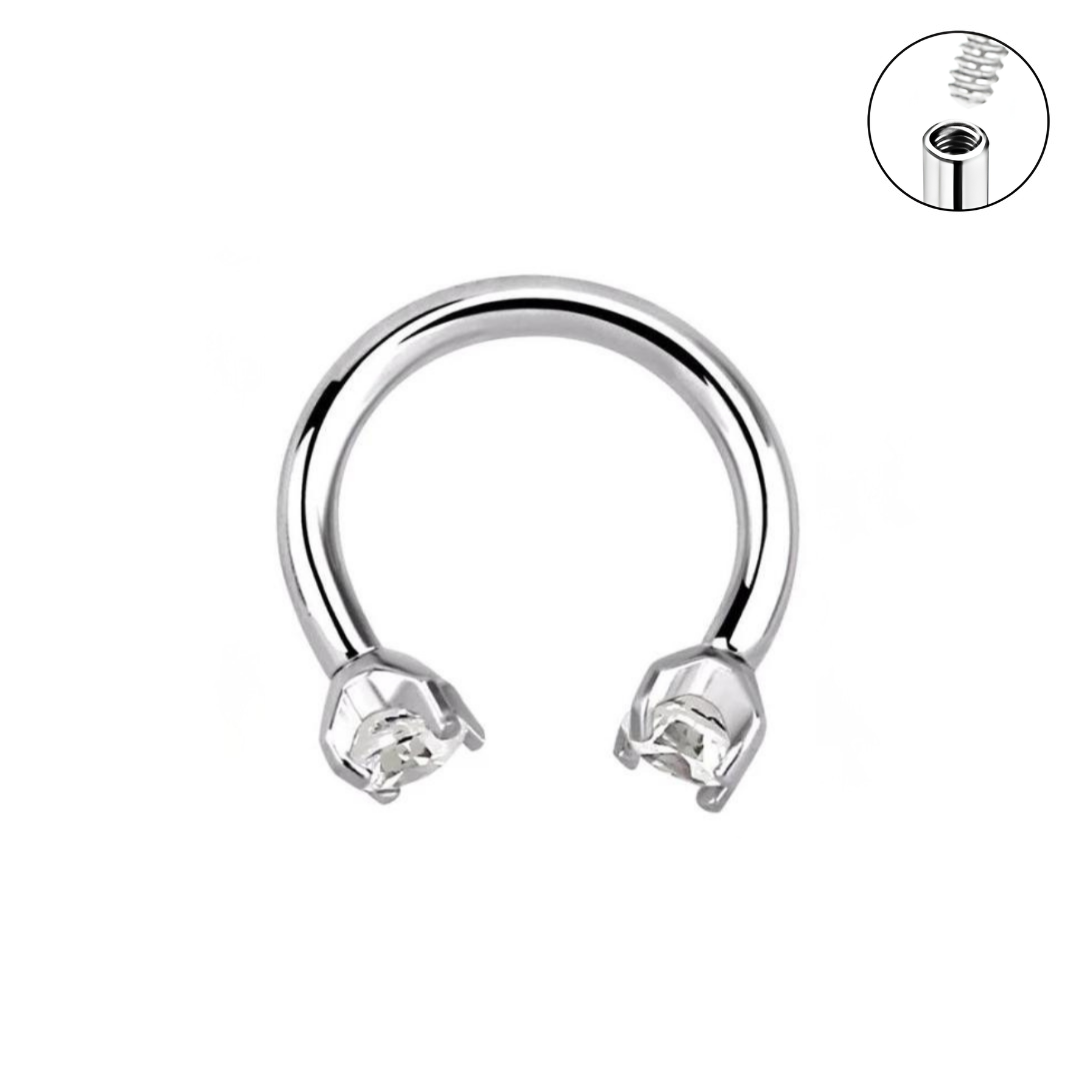 16G Prong Set Internally Threaded Double Gem Horseshoe