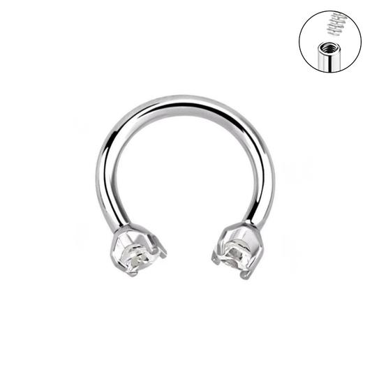 16G Prong Set Internally Threaded Double Gem Horseshoe