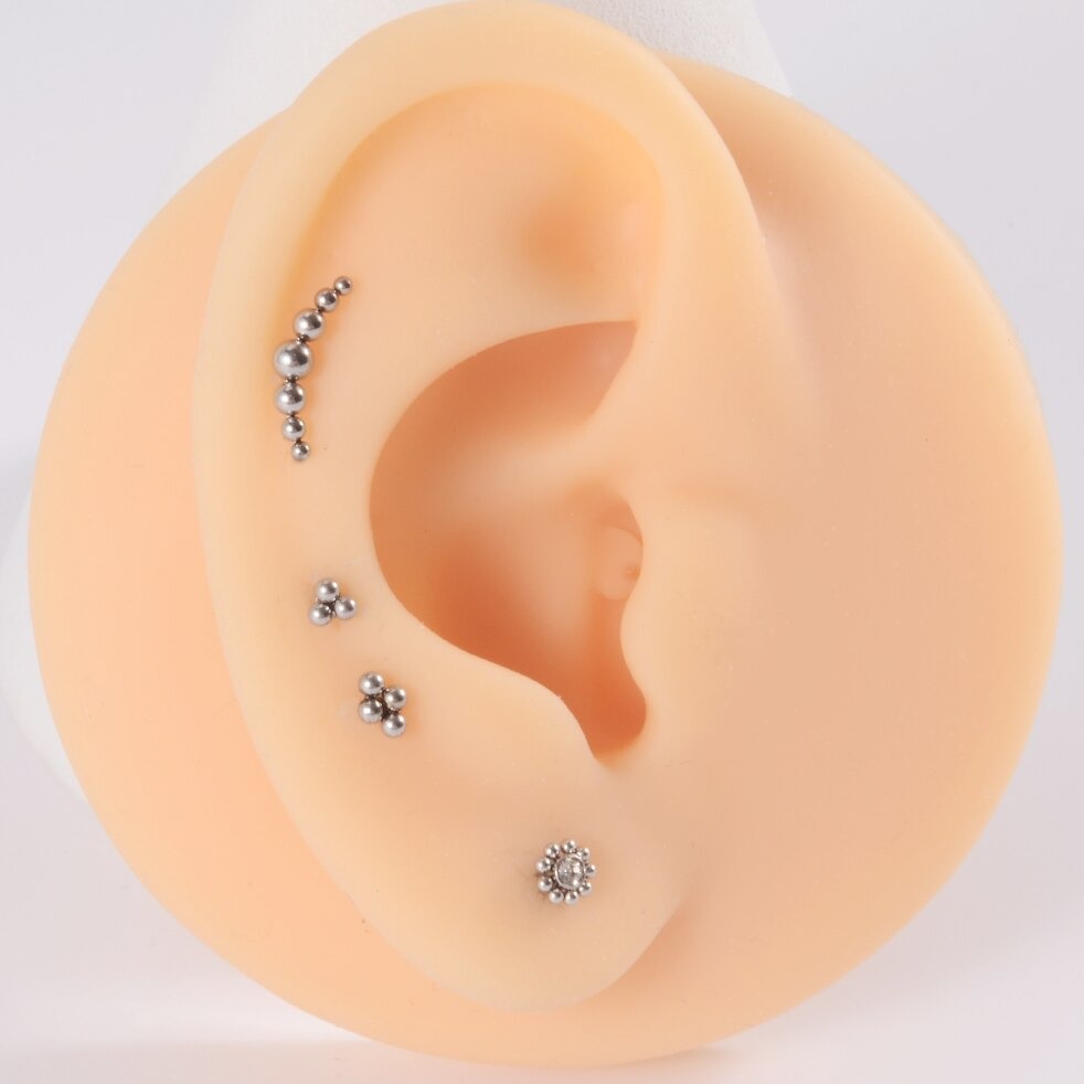 Steel Internally Threaded Curved 7 Balls Tragus Labret