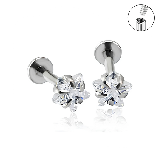 Internally Threaded 3mm Star CZ Prong Set Labret Tragus