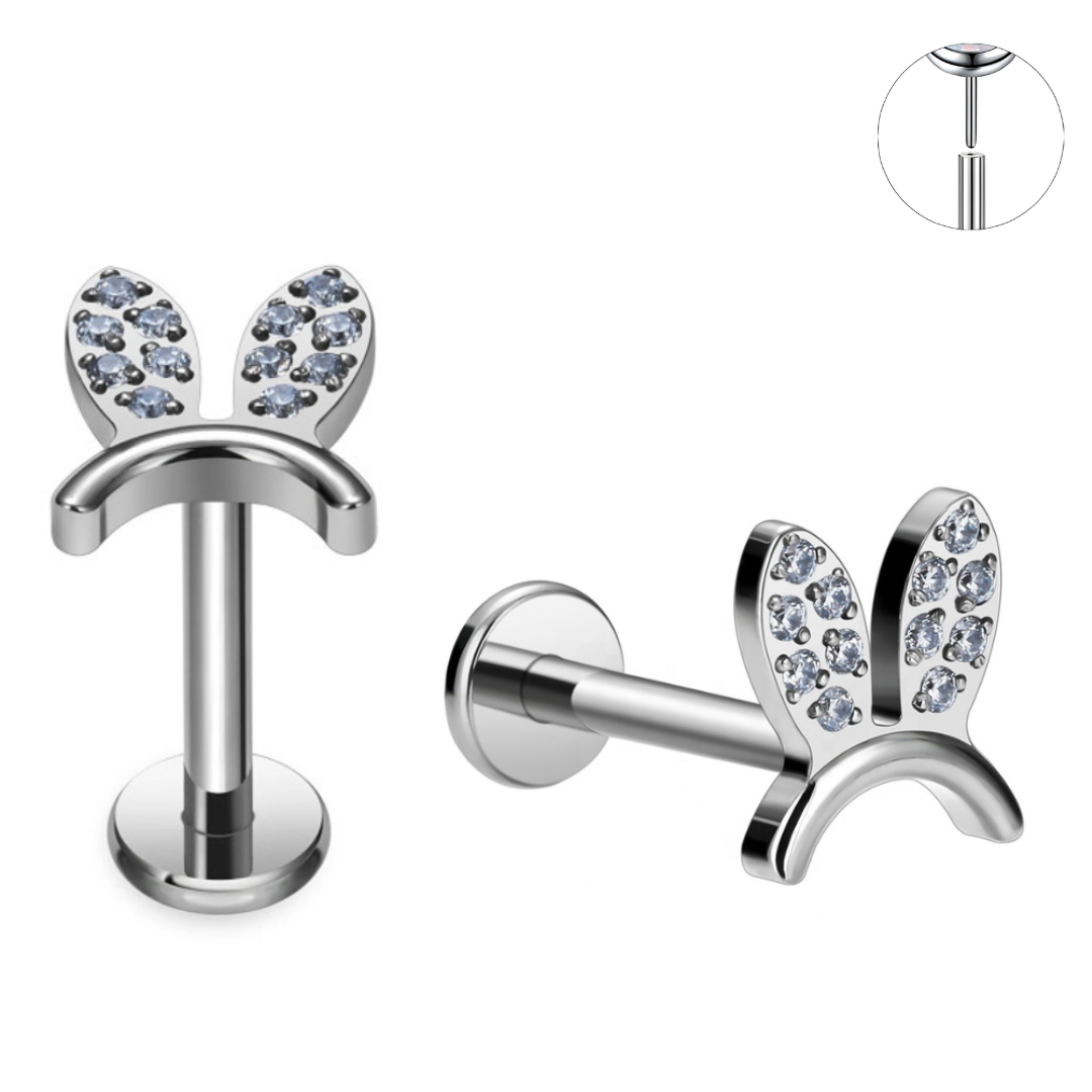 Steel Threadless Push In CZ Bunny Ears Labret