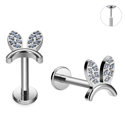 Steel Threadless Push In CZ Bunny Ears Labret