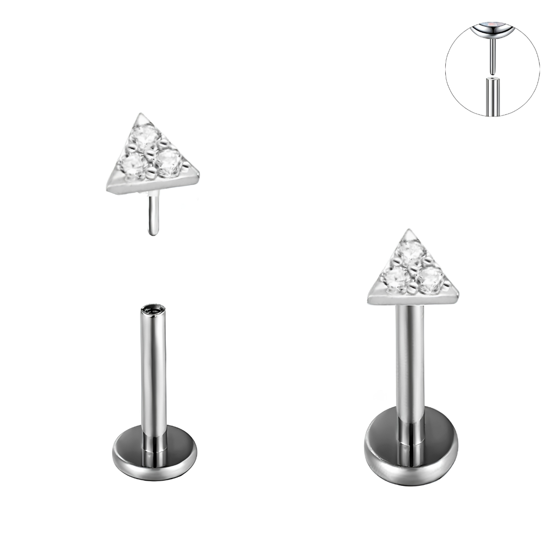 Steel Threadless Push In Triangle CZ Tragus Labret