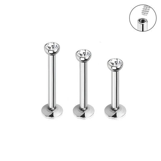 Internally Threaded Steel 2mm Flat CZ Labret