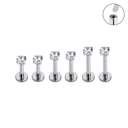 16G Internally Threaded Round CZ Prong Set Tragus Labret