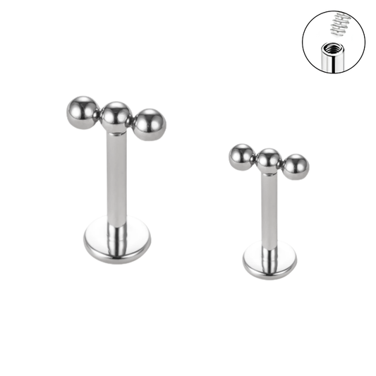 Steel Internally Threaded 3 Straight Beaded Tragus Labret