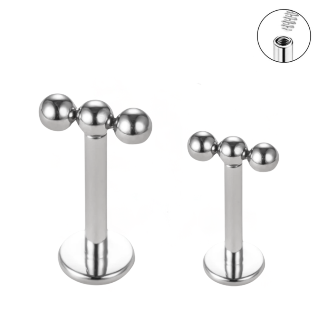 Steel Internally Threaded 3 Straight Beaded Tragus Labret