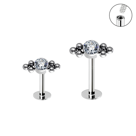 Steel Internally Threaded CZ 6 Beads Cluster Labret