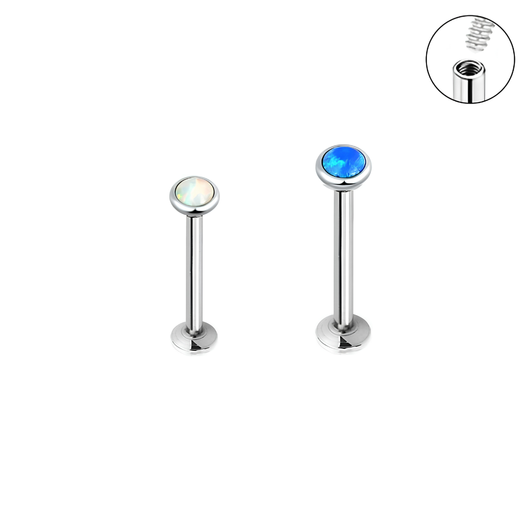 Steel Internally Threaded Flat Opal Labret
