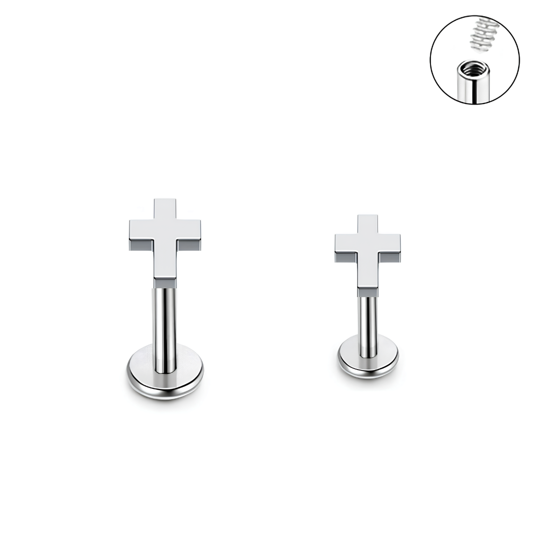 Steel Cross Internally Threaded Tragus Labret