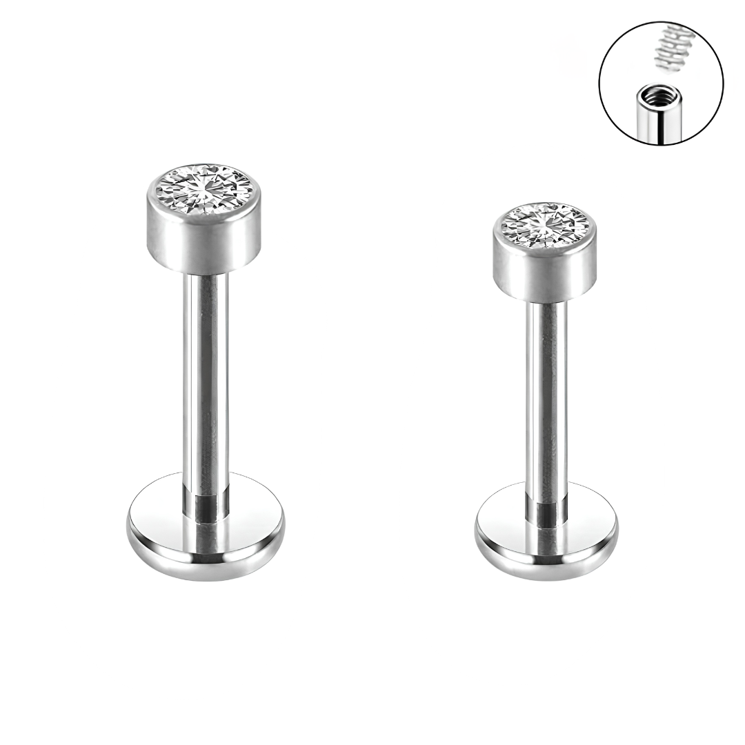 Steel Internally Threaded Bezel Set Flat CZ Tragus Labret