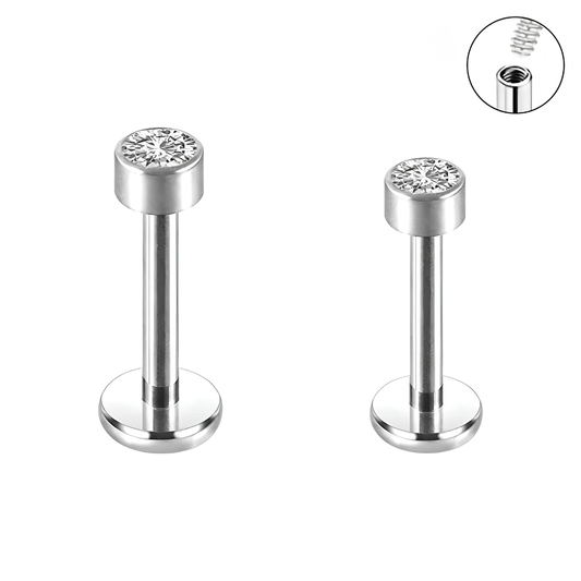 Steel Internally Threaded Bezel Set Flat CZ Tragus Labret