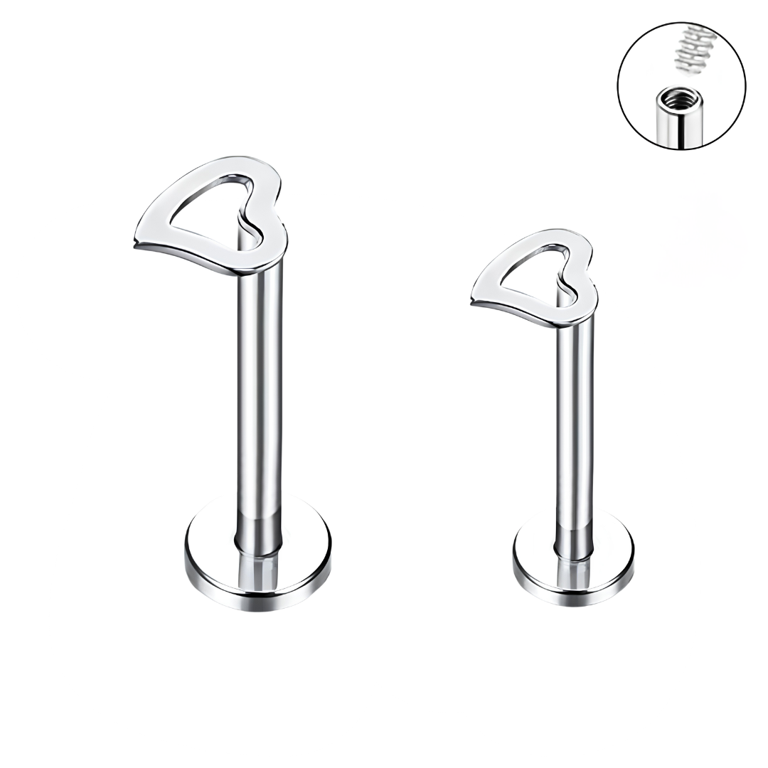 Steel Internally Threaded Hollow Heart Labret Tragus