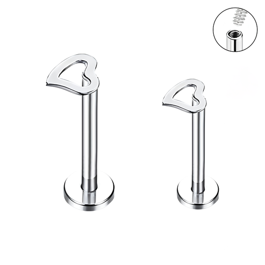 Steel Internally Threaded Hollow Heart Labret Tragus